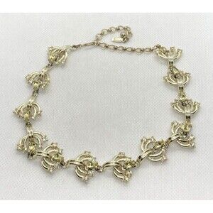 Vintage Duane Signed Yellow & Clear Rhinestone Gold Tone Choker Necklace‎ 16''